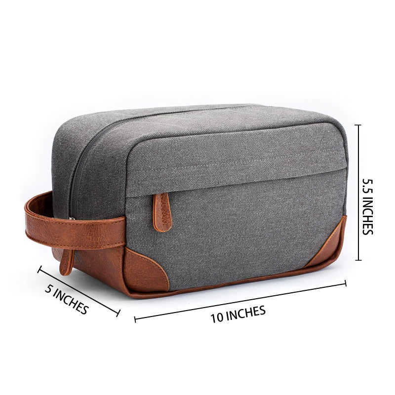 Vorspack Toiletry Bag Hanging Dopp Kit for Men Water Resistant Canvas Shaving Bag with Large Capacity for Travel - Light Grey - Image 2